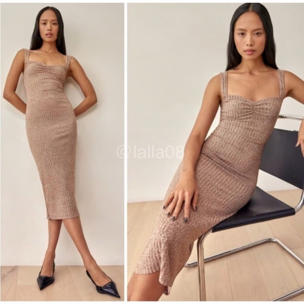 💋Reformation Brynn Tan bodycon Knit Midi Dress size M
